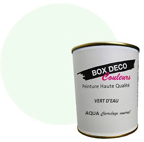 BOX DECO COULEURS Peinture carrelage et faïence murale à base de laque polyuréthane mono-composante aspect velours-satin Aqua carrelage - 750 ml / 7.5m², Vert D'eau