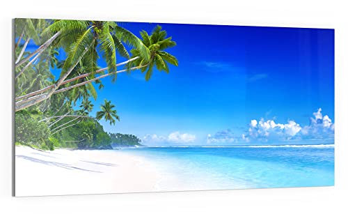 DEQORI Glasbild Echtglas | Motiv Palmen am Sandstrand | horizontal einteilig 100x50 cm | schöne Dekoration | Wandbild für Wohnzimmer, Schlafzimmer, Flur & Küche | moderne Wanddeko