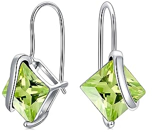 Peridot Ohrringe Silber 925 hängend Creolen Baumeln Damen mit 5A Zirkonia Geburtsstein August für Frauen Geburtstags Schmuck Geschenk für Sie