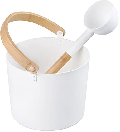 Facynde Seau pour Sauna, 7L Seaux Sauna Aluminium Luxe, Accessoires Sauna Kits, Seau en Aluminium Sauna avec Cuillères À Lon Manche Correspondant Au Baril Sauna Louche
