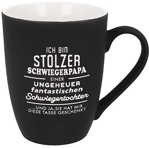 Spruchreif | Soft-Touch Tasse Schwarz Stolzer Schwiegerpapa/Tochter – Beidseitig gravierte Tasse mit Spruch | Geschenk für Schwiegervater von der Tochter | 350 ml