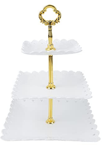 3-stöckiger Cupcake-Ständer, Dessert-Ständer, Gestufter Servierständer aus Kunststoff, Stangen-Quadrat-Dessert-Serviertablett-Regal mit Metallstange für Teeparty, Babyparty und Hochzeit (weiß)
