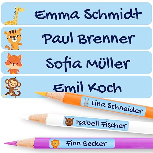 Personalisierbare Namensaufkleber für Kinder (60 Stk. 47x7 mm) - Wasserfeste Namensschilder für Gegenstände, Stifte & Textilien - Optimal für Kita, Kindergarten und Schule - Schöne Motive