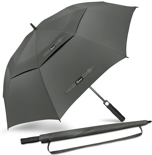 NINEMAX Golf Schirm Sturmfest XXL,Übergröße Regenschirm Automatisch Öffnen,Extra Große Regenschirme Doppeltes Vordach für Reisen,Golfen(Mittelgrau)