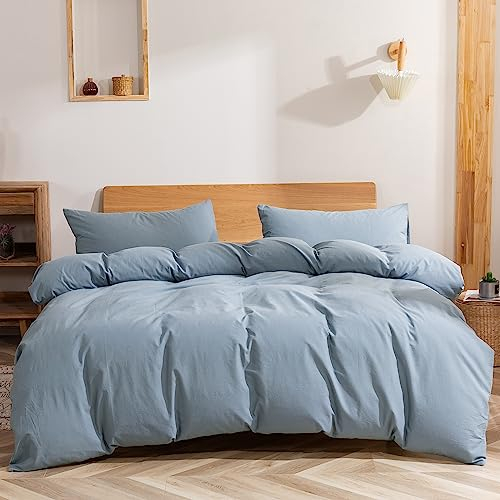 GETIYA Romantisch Blau Bettwäsche 135x200 4Teilig Hellblau Bettwäsche Einfarbig Damen Herren Bettwäsche mit Reißverschluss Weich Gewaschene Baumwolle Bettbezug mit 2 Kissenbezug 80x80