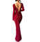 Geagodelia Robe Femme Maxi-Longue Sexy Moulante à Manches Longues, Robe de Soirée Col Deep V ou Dos Nu avec Deux Moyens à Porter (Bordeaux, M)