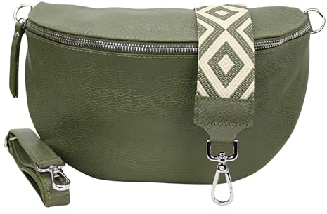 Umhängetasche Damen Stylisch ein crossbody bag damen Nappa Leder Genuine Leder Bauchtasche Sehr schone Crossbag Crossbody Bag damen Ledertasche Made in Italy (Khaki)