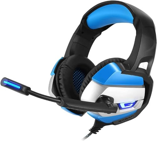 LEONYS Gaming-Headset, Mikrofon, Kopfhörer, Kopfmontage, 7.1-Kanal-USB-Gaming-Headset/kabelgebundenes Headset, für PC, Serie X|S, PS5 (Farbe: Blau)