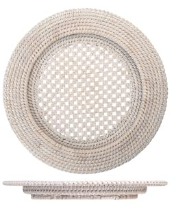 H&H Sottopiatto Tondo Con Ala In Rattan Sbiancato, Fatta A Mano, 32 Cm, Elegante E Versatile, Perfetto Per Ogni Mise En Place, Ideale Per Case E Ristoranti