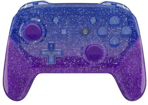 eXtremeRate Carcasa Agarre para Nintendo Switch Pro Funda Placa Delantera Trasera Grip Shell con Botones D-pad ABXY Joysticks para Nintendo Switch Pro-No incluye Mando(Bluebell Gradiente de Purpurina)