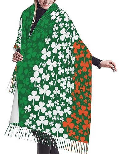 NLWQEKV Gemütlicher langer Schal mit irischer Flagge und Kleeblatt, modischer Schal für Damen, langer Schal, weicher warmer Schal für den Winter