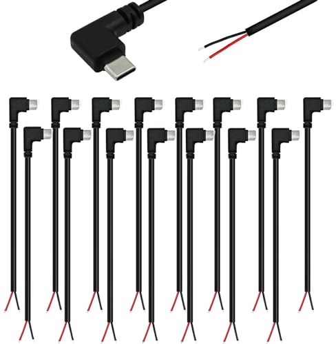 RUNCCI-YUN 15PCS USB C Stecker Kabel, 90 Grad,USB C stecker löten 22AWG 5 V/3 A 2-Draht USB C Verlängerungskabel für installierte USB-C-Geräte oder Ersatz-Reparatur-DIY-Kabel25cm/9.84in