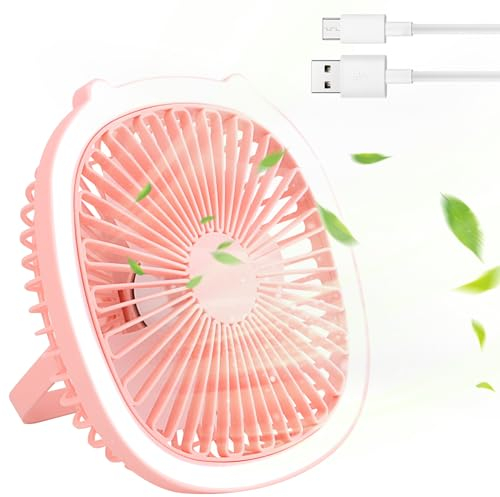 UKOFEW Ventilatore da Campeggio con Luce Led, Mini Ventilatore Piccolo USB Ricaricabile, Ventolino da Tenda a 3 Velocità con Led per Il Campeggio per Scrivania, Auto,Casa Ufficio,Viaggiare(Rosa)
