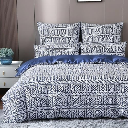 MILDLY Satin Bettwäsche 220x240 Baumwolle, Boho Dunkelblau kühlende Bettwäsche-Sets mit Reißverschluss öKotex Zertifiziert Renoir