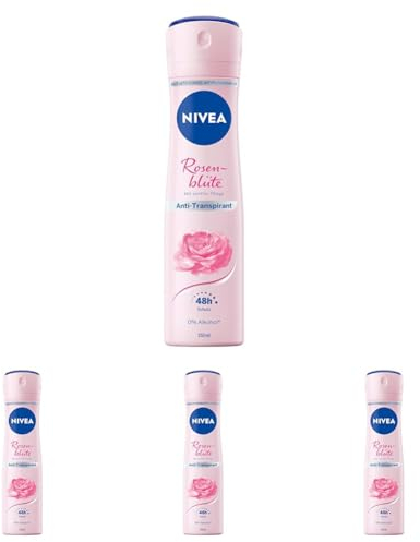 NIVEA Rosenblüte Deo Spray (150 ml), Anti-Transpirant schützt 48h vor Schweiß und Körpergeruch, mit elegantem Rosenblüten-Duft (Packung mit 4)