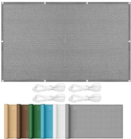 Schattierungsnetz mit Ösen 1.2 x 1.8 m Windschutz Segeltuch Meterware mit Ösen Hdpe Atmungsaktiv Wasserdurchlässig UV Schutz Ohne Bohren für Balkon Terrasse Garten, Grau