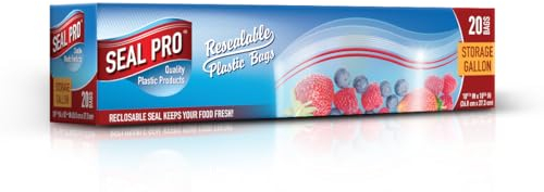 Sealpro Plastic Zip Seal Food Storage Bags Freezer Gallon (20 Bags) - Leak-Proof Reusable Storage Gallon Easy to Open Resealable Food Bag for Fruits Veggies Meat Snacks