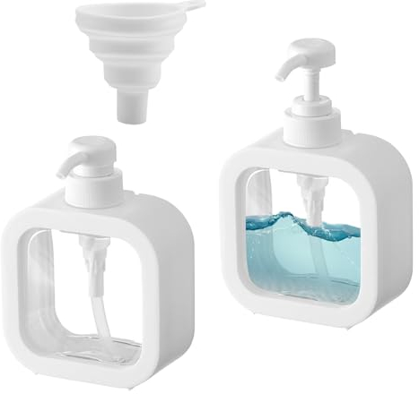 WakiHong 2 PièCes 300ML Distributeur de Savon Blanc Mat Set Distributeur Savon Rechargeable Distributeur Savon Cuisine Distributeur Savon Salle de Bain Distributeur de Shampooing et Savon