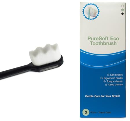 Lu Mi Treasures PureSoft Eco-Zahnbürste, 20.000 ultraweiche Mikro-Nano-Borsten, BPA-frei, leicht, mit Reiseetui, für empfindliches Zahnfleisch, Schwangere, Zahnspangen, ältere Menschen, Erwachsene und