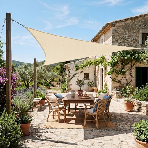 Jardinion Sonnensegel dreieckig 3,6 x 3,6 x 3,6m Beige HDPE | Sonnenschutz Terrasse, Sonnendach Garten, Segeltuch winddurchlässig, Beschattung inklusive Befestigung