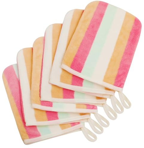 GRBAIN Gants de Toilette Microfibre Coton Gant Toilette Microfibre Gant de Toilette Bebe Gant Microfibre Serviette Microfibre Visage Gant Douche Gant de Toilette Enfant Gants Toilette 6 Pièces-E