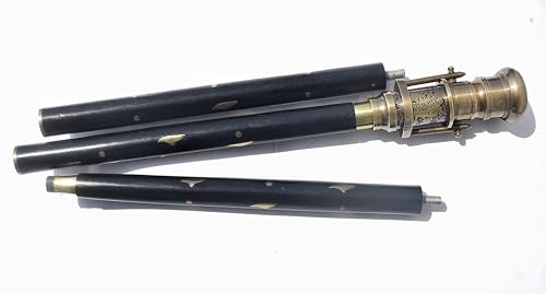 Nautischer Teleskop-Gehstock mit Kompass, Messinggriff, antikes Messing, für Wandern, Camping, Outdoor-Aktivitäten, 3-fach gefaltete Gehstöcke, Heimdekoration, Geschenk (schwarzer Lack)