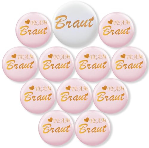 jga Braut Button Set, 12 Stück Accessoires, Team Braut Buttons Anstecker, Hochzeit Deko, Frauen Abzeichen für Party und Engagement Feiern
