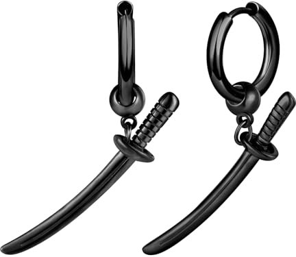 Yumilok Damen Ohrringe Herren Creolen Ohrringe Ohrstecker Piercing Schwert Dolch Ohrringe Schwarz Ohrhänger