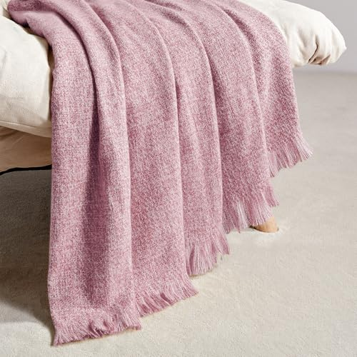 BOURINA Faux Cashmere Fringe Throw Blanket 127x178cm Rose Wine | Soft faux cashmere throw blanket with elegant fringe design, lightweight warmth and cozy comfort for sofa, bed, or outdoor