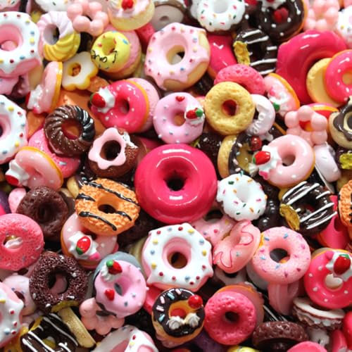 KARLOR 30 Pcs Mini Donuts Set, Miniatur Kuchen Basteln DIY Haarclip Zubehör Puppenhaus Deko Kunst Macaron Torten, Künstlich Dessert Mini-Accessoires für DIY Handyhüllen Kunsthandwerk