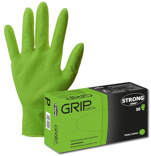Strong Hand *GRIP GRÜN* GR. M EINWEGHANDSCHUHE, ARBEITSHANDSCHUHE, 50 STÜCK/BOX EN ISO 374, KAT. 3, EXTRA STARK