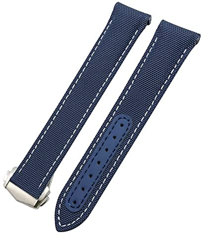 JDIME 20 mm Canvas-Leder-Armband für Omega Seamaster 300 Speedmaster AT150 Planet Ocean Nylon-Uhrenarmband(Blue White 1)