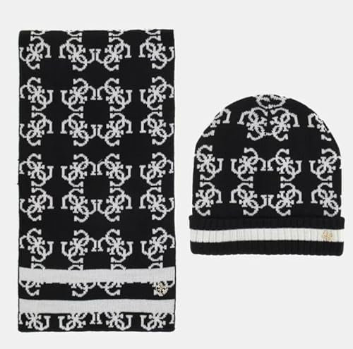 GUESS Mütze und Schal mit Logo 4g, WEISS SCHWARZ, S