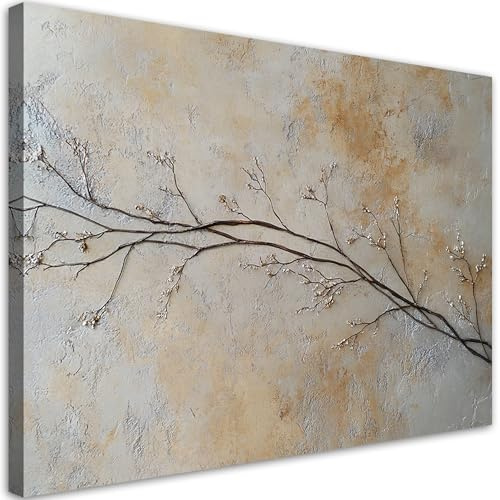 Feeby - Leinwand Bilder - Zweige Blumen Knospen - 60x40 cm - Deko Wohnzimmer - Wandbilder Schlafzimmer - Deko Aesthetic - Wand Deko - Leinwand Groß - Deko Zimmer - Leinwandbilder XXL