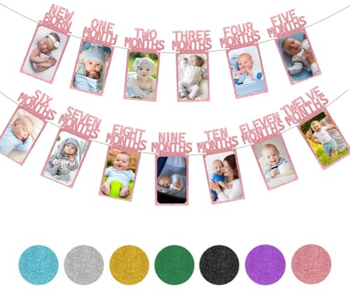 Rose Gold 1. Geburtstag Baby Fotobanner für Baby-Mädchen, Neugeborene bis 12 Monate, Partydekoration, monatliche Meilenstein-Foto-Wimpelkette, erstes Geburtstagsfest-Dekoration