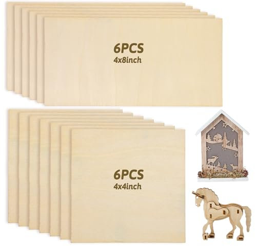 HJZHII 12 láminas de madera de balsa, 2 mm, 10 x 20 cm y 10 x 10 cm, tablas de madera contrachapada delgadas sin acabar, hojas de madera contrachapada para manualidades para corte láser, manualidades