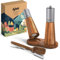 kjøk Premium Moulin à sel et poivre en acier inoxydable et bois d’acacia massif avec support, brosse de nettoyage et cuillère de remplissage - Ensemble de moulins avec mécanisme en céramique