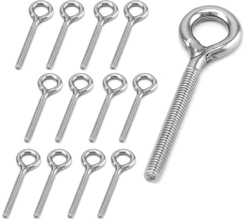 Golfari in Acciaio Inox a Gambo Lungo, Confezione da 12 Vite ad Occhiello, Viti ad Occhiello M4, Viti ad Occhiello per Funzione di Fissaggio e Sospensione