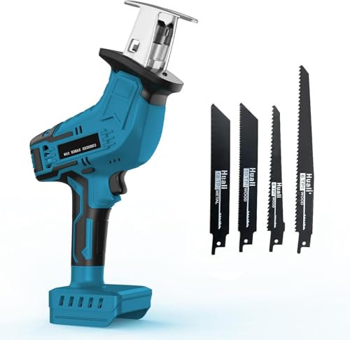 Battery Reciprocating Saw, Replacement for Makita 18V BL1830, New Upgrades ,with 4 Saw Blades, 0-3000SPM, for Wood, PVC, Tree Cutting (Without Battery