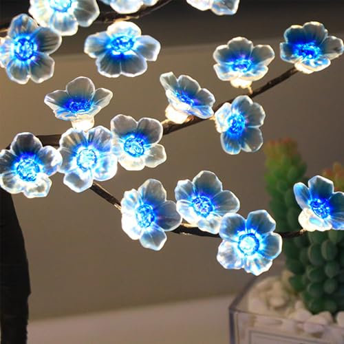 Kirschblüten Lichterkette,5M 50LED Sakura Lichterketten Batteriebetrieben,Frühling Deko für Innen und Außen,Blüten Lichterkette Deko für Kinderzimmer Garten Balkon Valentinstag Hochzeit Party