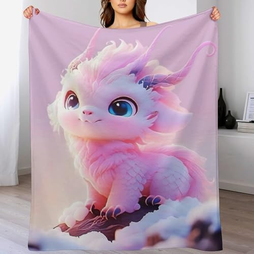 Cute Drache Decke Flannel Decken Warm Wohndecke Weiche Fleecedecke Als Sofaüberwurf Couchdecke Tagesdecke Für Bett&Sofa （130×180cm）