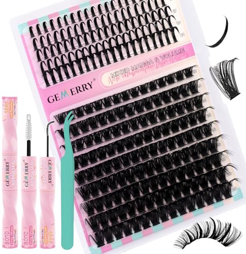 GEMERRY Extension Cils Kit Faux Cils 100D Spikes Extension de Cils Bouquet Cils individuel Cils Manga D Curl 12-21mm avec Colle et Scellements Applicateur Pince DIY Kit Faux Cils(Manga-100D-Set)