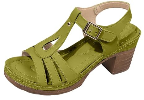 Allbestop Chaussure à Talon pour Femme, Sandales pour Femme Bottines à Talon Bloc Moyen Escarpins Mariage Nu-Pieds Mode Chaussure d'Été Mariage(Vert,41)