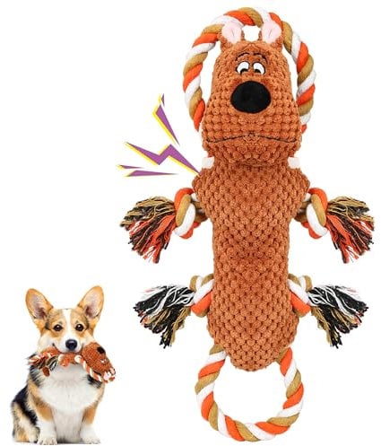 WOHLWULREM Dog Plush Toys with Squeakers, Interactive Tug of War Rope Toy Set - for Small, Medium & Large Dogs - Relieve Boredom, Anxiety & Stress