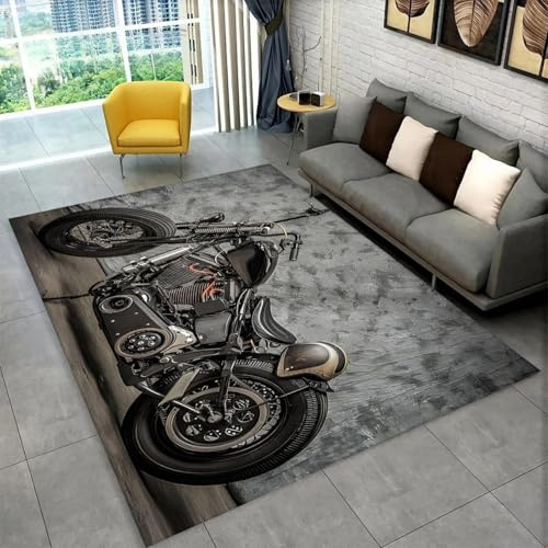 MIAOKEJIA 3D-Retro-Motorrad, geeignet für Wohnzimmer, Jungenzimmer, Spielzimmer, Dekoration, Teppich, Heimsofa, Bodenmatte