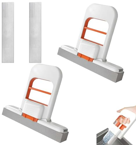 WISIRENT 2 Piezas Trapeador Plegable De Escritorio Con 2 Cabezales De Esponja De Repuesto, Mini Trapeador Portátil Plegable Para Cocina, Baño, Salón