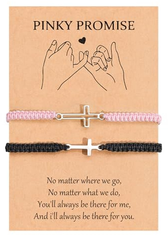 VU100 Bracciale Coppia Regalo San Valentino per Fidanzato Fidanzata Lui Lei Bracciale Donna Uomo Bracciali Coppia Braccialetto con Croce Protezione Compleanno Battesimo Natale per Amica Famiglia