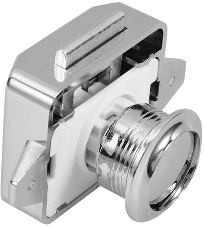 SAFIGLE Loquet Bouton-poussoir Chromé pour Porte Intérieure de Camping-car Serrure Robuste Abs et Alliage Zinc Verrou Meuble Polyvalent Facile à Installer Adapté Armoires Rv