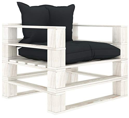 Hoopleep Garten Palettensofa mit Kissen, Anthrazit Holz, 80x67,5x60,8 cm Kiefernholz Lounge-Sessel, Outdoor-Möbel für Terrasse Balkon, Witterungsbeständig & Komfortabel