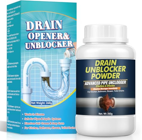 Damaile EU Drain Unblocker, Sink Unblocker Powerful and Fast Acting, 260g Drain Cleaner Powder to Remove Hair Leftovers Grease Clog From Pipe, Shower Drain Unblocker for Bathroom Kitchen Sink